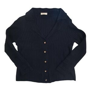 Genhoo Women’s Navy Turn Down Collar Cardigan Sweater Size M